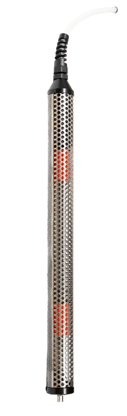 Geotech Level Control Probe with protective screen, two orange floats, and straight strain relief.